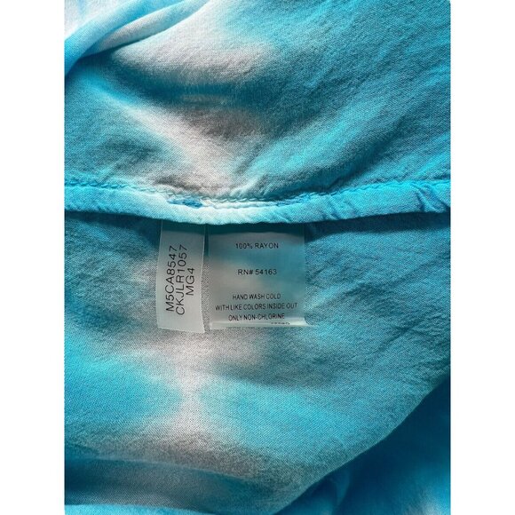 Calvin Klein Womens Top Small V Neck Tye Dyed Roll Tab Long Sleeve Blue Epaulet - Picture 7 of 10